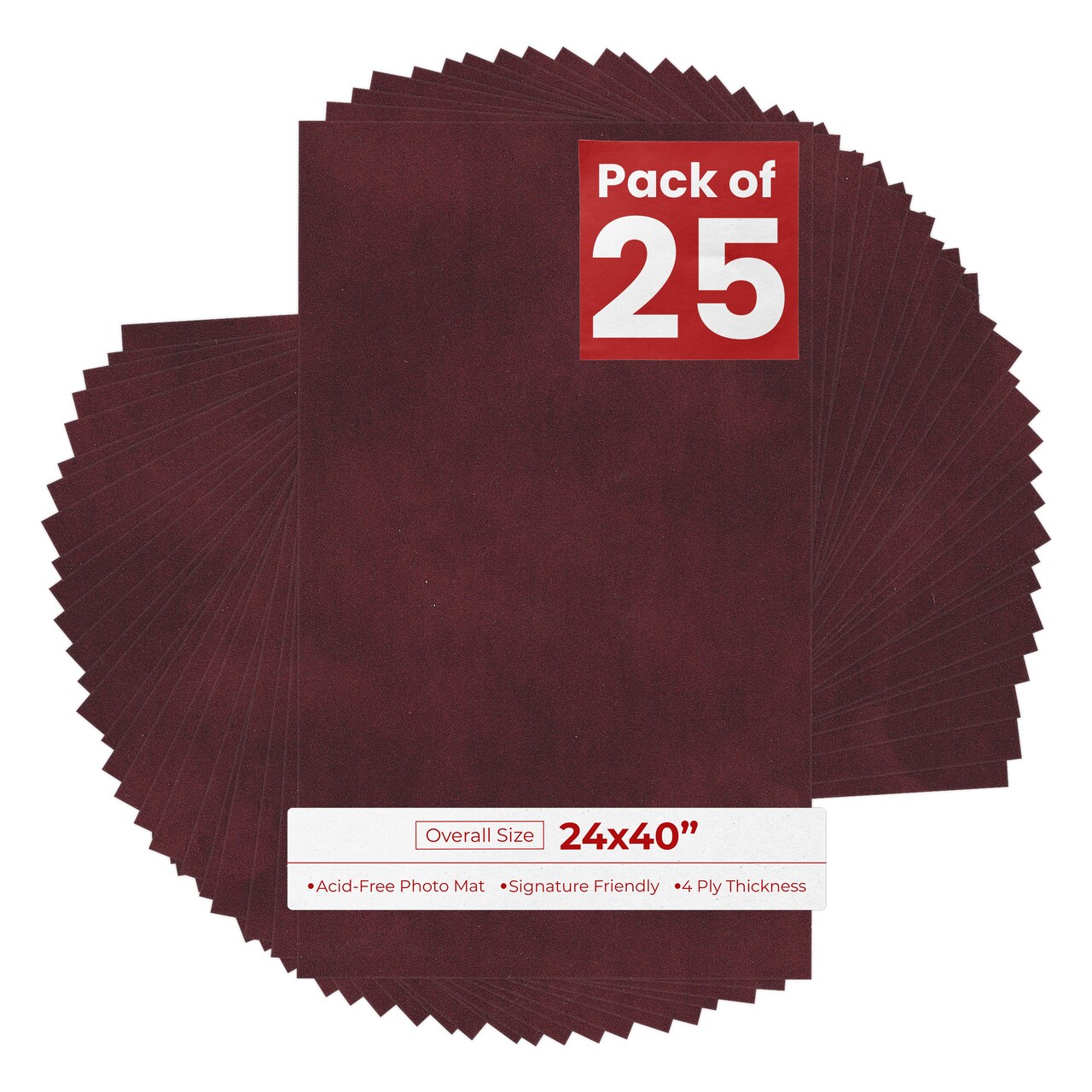 Dark Red Suede 24x40 Uncut Mat Board - Blank Sheets, No Opening